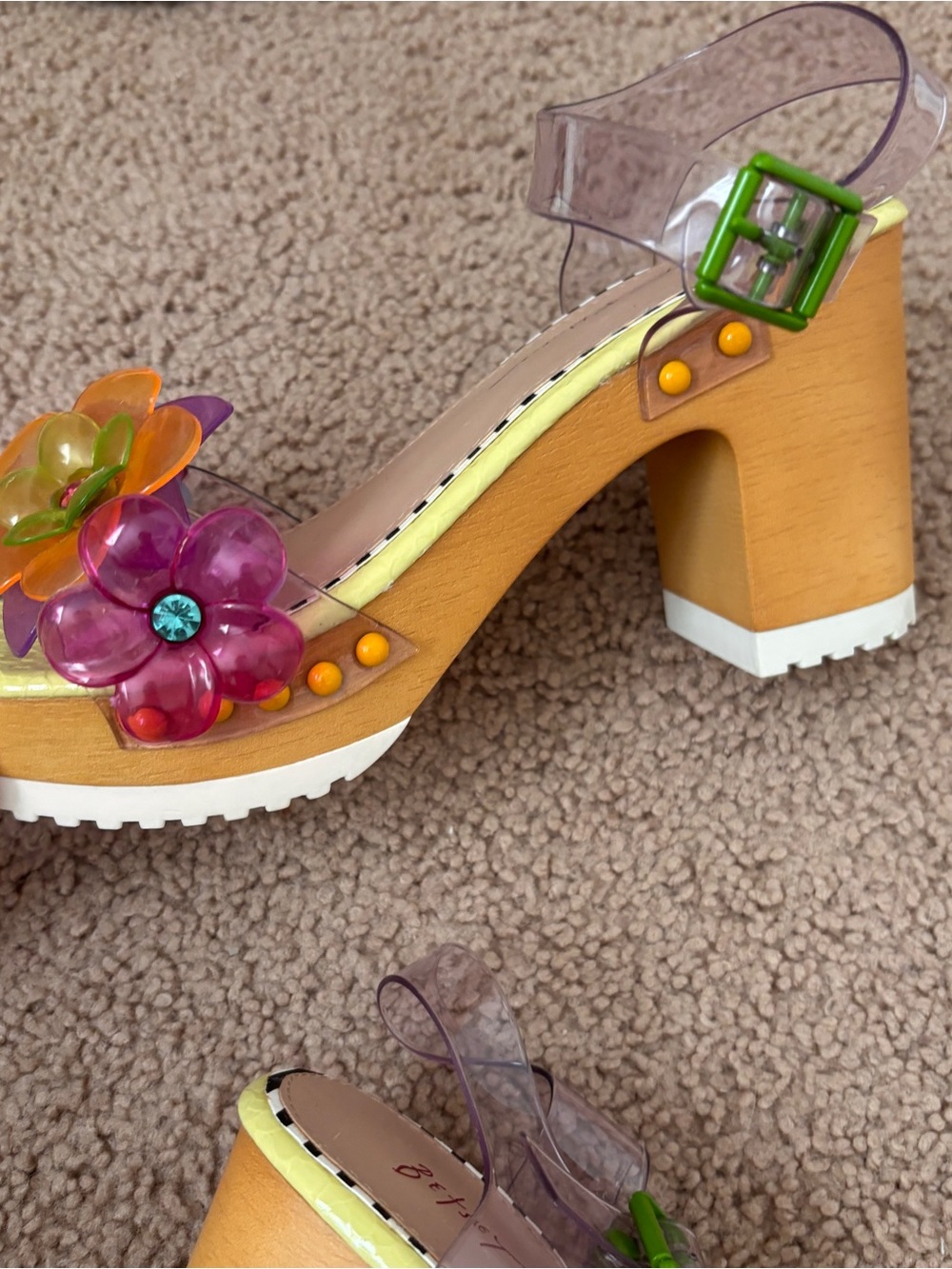 Betsey Johnson Yellow Floryn Platform Sandals with Clear Straps - Picture 5 of 10